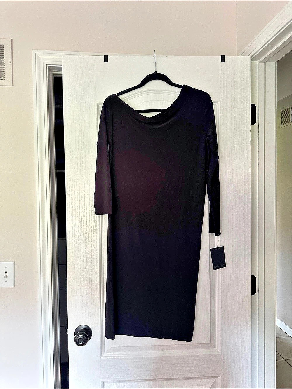 Norma Kamali Long Sleeve Drop Shoulder Dress Midi Dress Black XS NWT